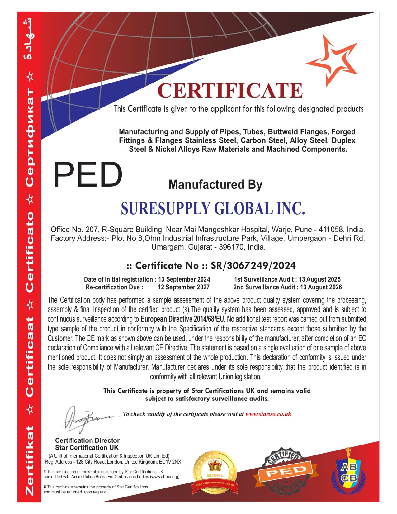 PED - SURESUPPLY GLOBAL INC. FINAL CERTIFICATE_page-0001